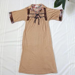 Vintage tan maxi dress with ties at the front